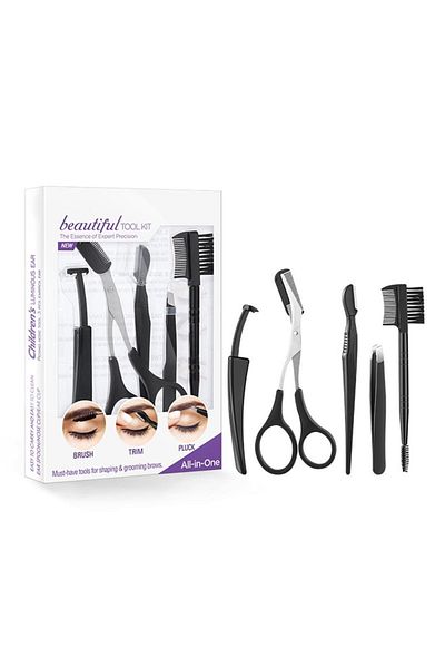 gaman 5-Piece Face and Eyelash Grooming Kit - Eyebrow Scissors, Tweezers and Razor Eyelash Shaping