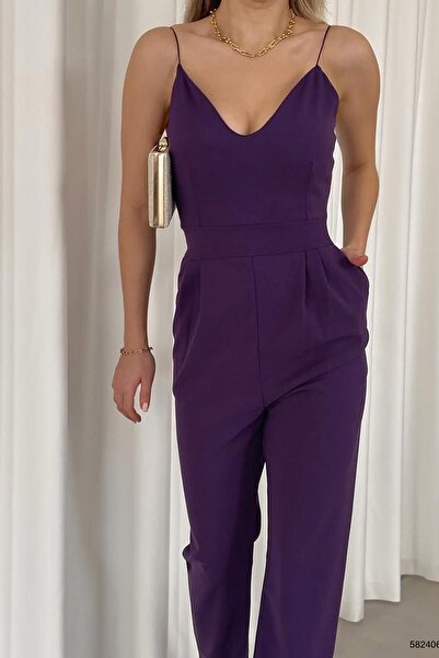 Deafox Purple Rope Strap Crepe Fabric Jumpsuit