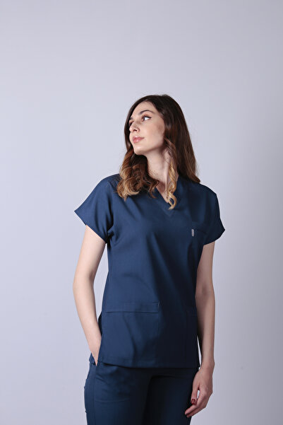 ACESO Gece Mavisi Likralı Doktor Hemşire Forması Unisex Scrubs Cerrahi Takım