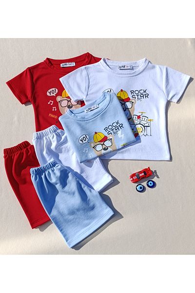 siyalife Set de 3 tricouri și pantaloni scurți pentru băieți