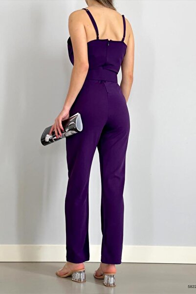 Deafox Ολόσωμη φόρμα με υφασμάτινο κρεπ υφασμάτινο γιακά με μωβ λουράκι