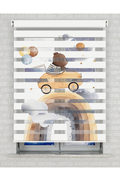 Bright Cover Bulutlar ve Ayıcık Baskılı Zebra Perde - Gece Gündüz - Bebek Oda...