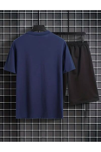 Medinenur Tricou cu imprimeu cu zaruri, scurt, picior lat, potrivire confortabilă, fund negru, top negru, set scurt