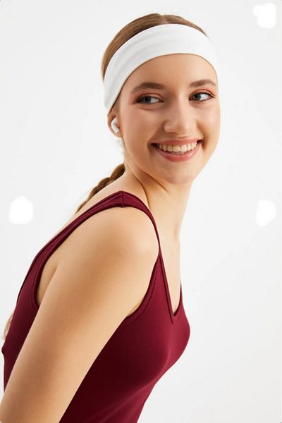 Kezban Tekstil Bandana pentru păr unisex sport din bumbac elastic 6x20 cm alb-negru