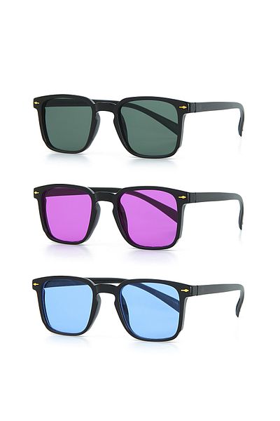 LUPİX New Season Colorful Glass Unisex 3-Piece Sunglasses Set