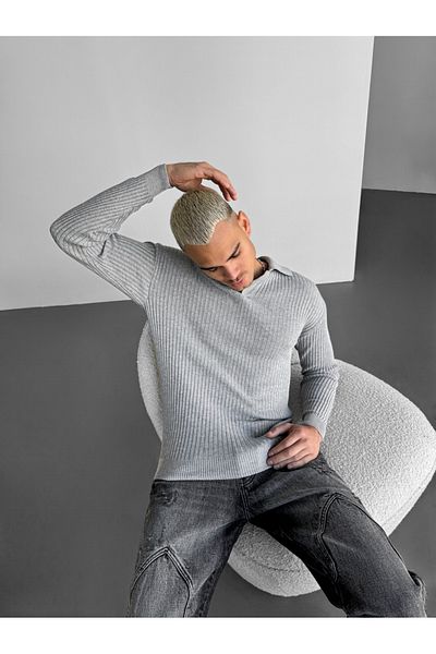 elkumoda Φούτερ με ραβδώσεις πουλόβερ με λεπτή εφαρμογή με μαλακή υφή