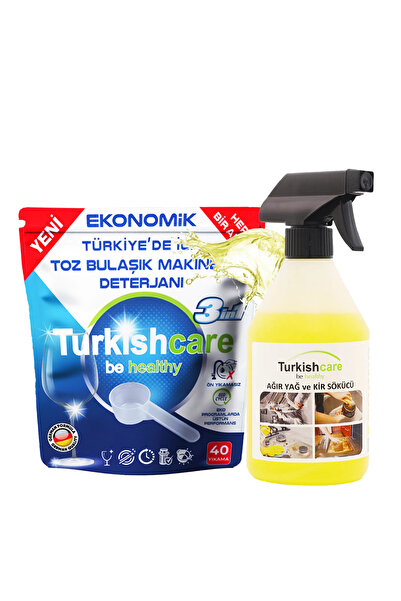 Turkishcare Toz Bulaşık Makinesi Deterjanı ve Ağır Kir Yağ Sökücü Sprey Paketi