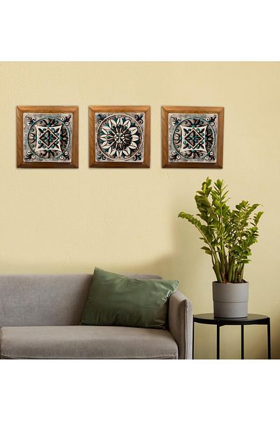 woodhomeworks Комплект от 3 панела за картина с рамка от масивно дърво, 26X26