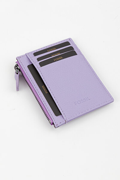 Fossil Boxed Genuine Leather Zipper Detailed Lilac Unisex Hand Portfolio Card Holder Wallet