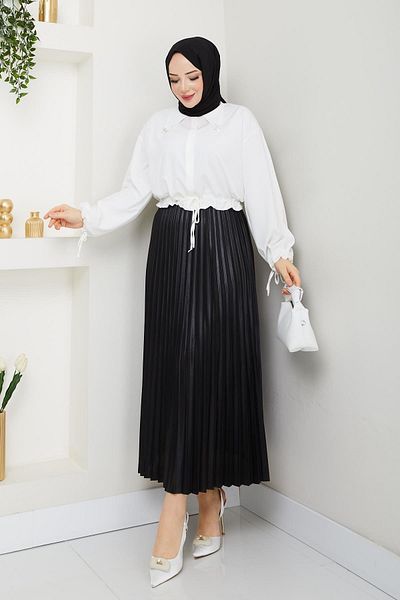 1434 Polo State Fusta plisata neagra - Talie elastica