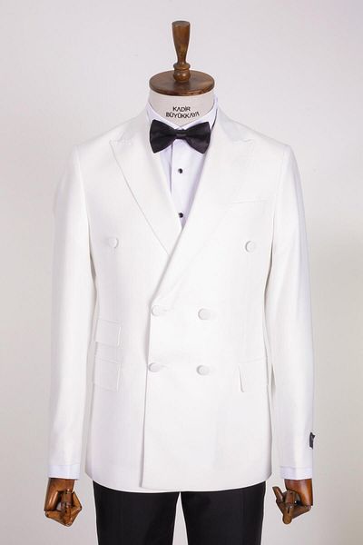 Kadir Büyükkaya White Double Breasted Tuxedo Men's Suit - Kaw1545S