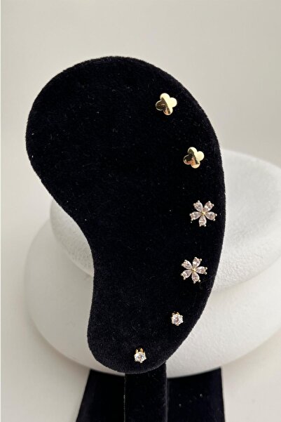 Modex مجموعة أقراط متعددة بتفاصيل البرسيم باللون الذهبي