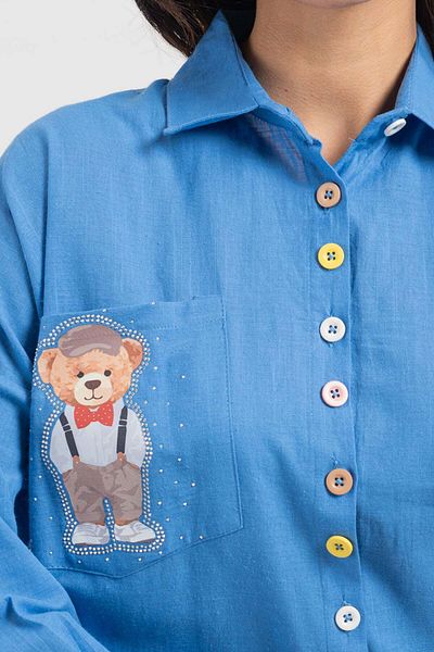 Hatun Atila Cămașă de in albastru - HatunAtila Teddy Bear Detaliat, Model 8760