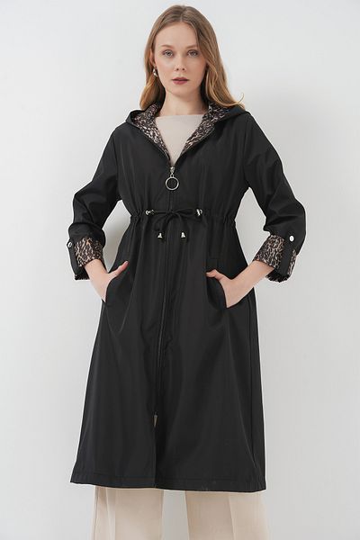 Bigdart 9091 Trenchcoat mit geraffter Taille und Kapuze – Schwarz