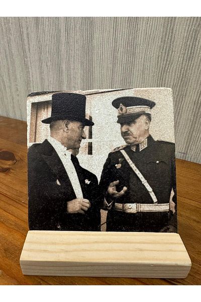 woodhomeworks Decor de masă cu piatră imprimată Ataturk 10x10cm - Pictură - Decor
