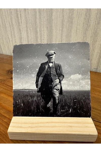 woodhomeworks Decor de masă cu piatră imprimată Ataturk 10x10cm - Pictură - Decor