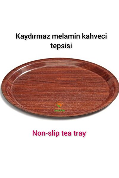 SAFİR ÇAY KAZANLARI 37 cm Size Melamine Coffee Tray - Round and Anti-Slip, Brown Sapphire