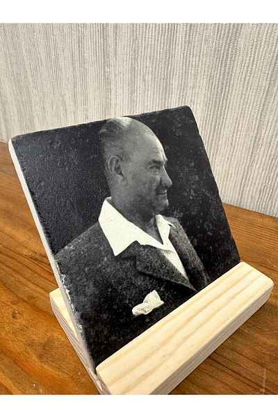 woodhomeworks Decor de masă cu piatră imprimată Ataturk 10x10cm - Pictură - Decor