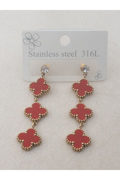 Siya Silver 316L Kararmaz Çelik Marka Model Sallantılı Yonca Küpe