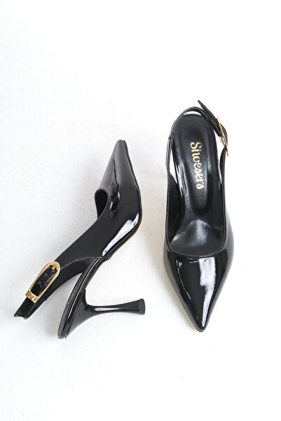 Redoxy Women's Ankle Strap Wide Metal Buckle Detailed Patent Leather Stiletto