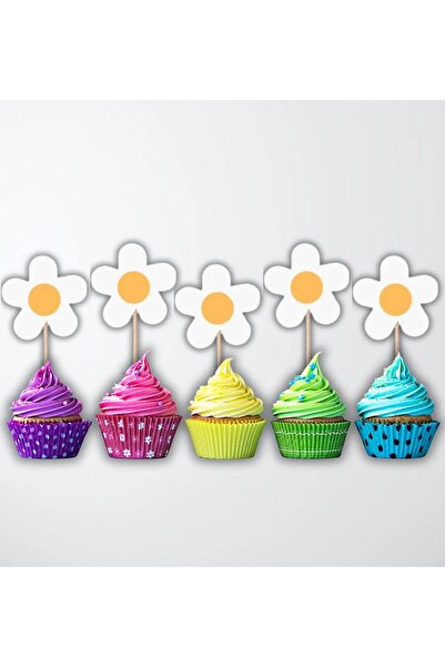 aşkın concept Papatya Şeklinde Özel Tasarım Pasta Kürdan 10 Adet Cupcake Kürdan