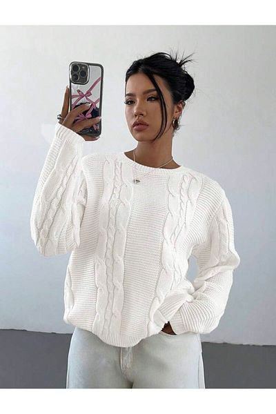 moda mh Pulover supradimensionat cu detalii tricotate de damă