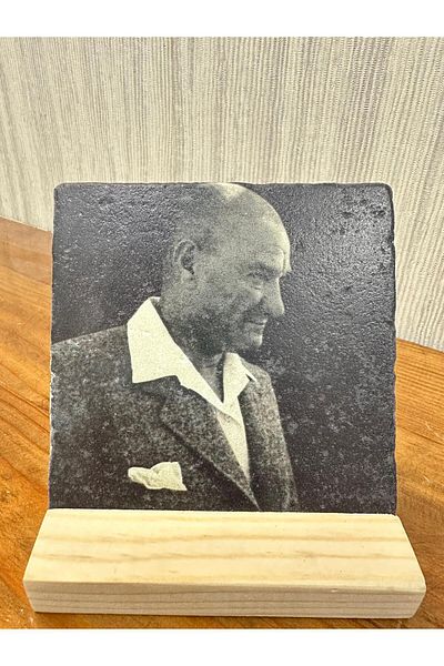 woodhomeworks Decor de masă cu piatră imprimată Ataturk 10x10cm - Pictură - Decor