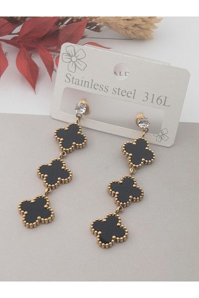 Siya Silver 316l Anti-tarnish Steel - Dangle Model Clover Earrings