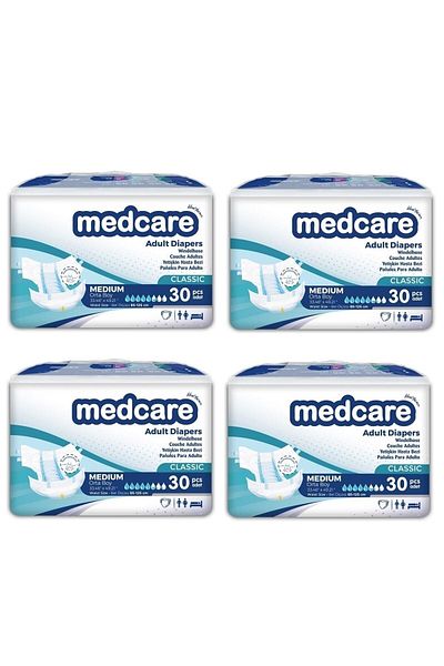 MEDCARE 120 Pieces Medium Classic Patient Diapers - with Waistband