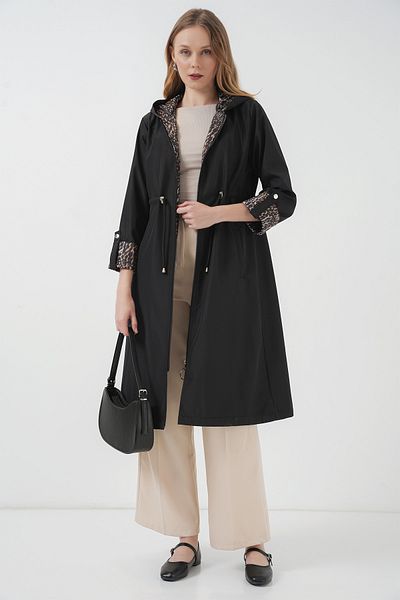 Bigdart 9091 Trenchcoat mit geraffter Taille und Kapuze – Schwarz