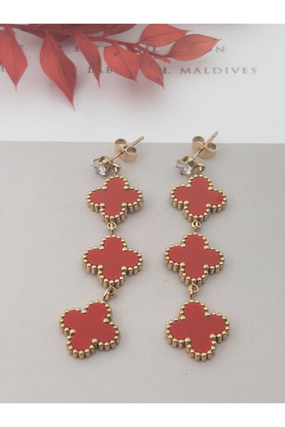 Siya Silver 316L Kararmaz Çelik Marka Model Sallantılı Yonca Küpe