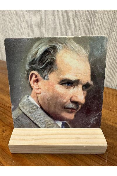 woodhomeworks Decor de masă cu piatră imprimată Ataturk 10x10cm - Pictură - Decor