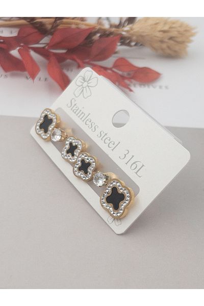 Siya Silver 316l Anti-tarnish Steel - Model 3 Pairs Clover Earrings Set
