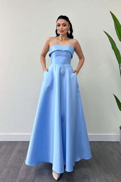 giyimmasalı Rochie de seara cu bretele din tafta din satin - BEBE BLUE