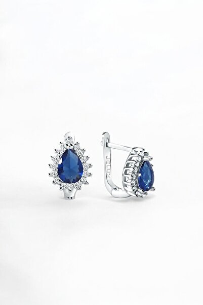 jelux silver Gümüş 925 Ayar Damla Model Anturaj Montür Safir Renkli Küpe