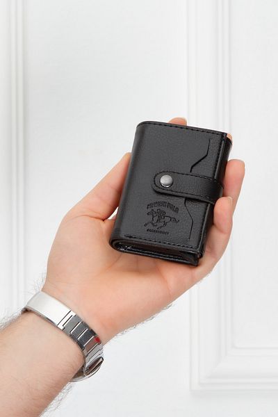 Newish Unisex Black Vegan Leather Card Holder and Wallet with Paper Money Compartment