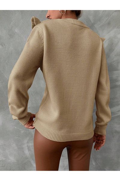 AQE FASHION Pulover de damă Robasi cu volane Camel Knitwear