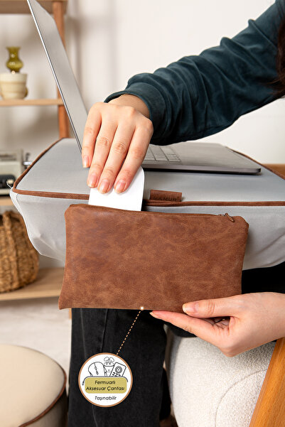 HAMUR Dizüstü Bilgisayar Keyif Sehpası Pedi Kucak Yastığı Yıkanabilir Deri Detaylı Gri