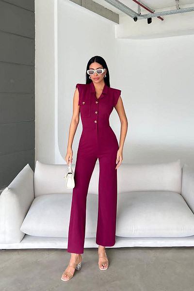 Deafox Burgundy Self-Belted Imported Crepe Fabric Jumpsuit with Pockets