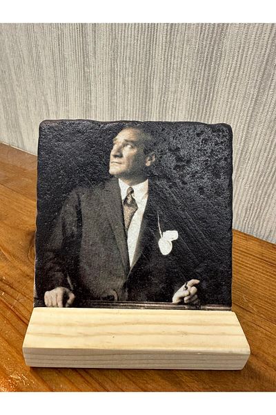woodhomeworks Decor de masă cu piatră imprimată Ataturk 10x10cm - Pictură - Decor