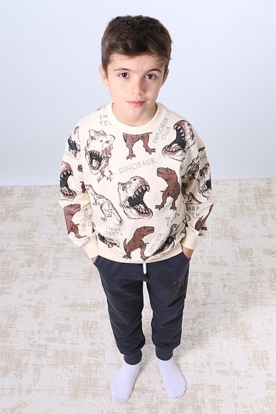 HÇM Boy's Tracksuit Set - Dinosaur Printed, Ribbed F5