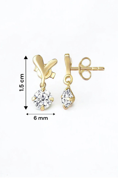 jelux silver Gümüş 925 Ayar Kalp Model Sallantılı Zirkon Taşlı Çivili Gold Küpe