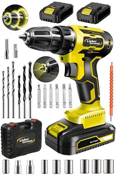 Lieber German Teknoloji Darbeli Karbon Motor 14.4 V 3ah 27 Parça Süper Setli 2 Akülü Şarjlı Vidalama Matkap