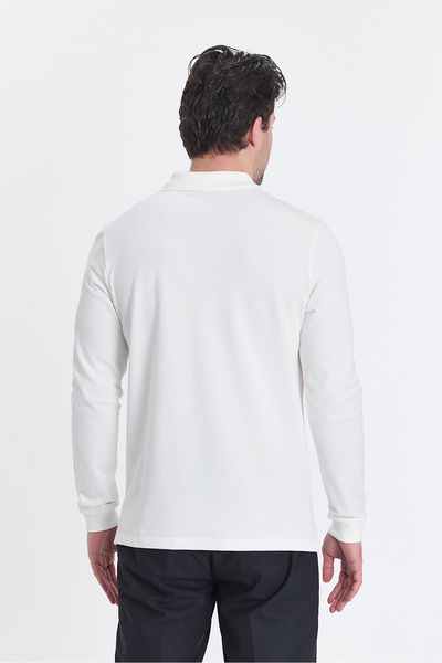 Frappoli Frank Ανδρικό - Λευκό Slim Fit Polo T-shirt, 100% βαμβάκι, μακρύ μανίκι