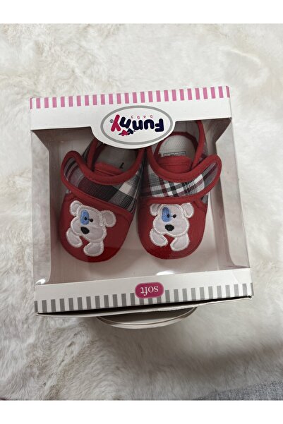 Funny Baby Kırmızı Köpek Nakışlı Bebek Ayakkabı Patik