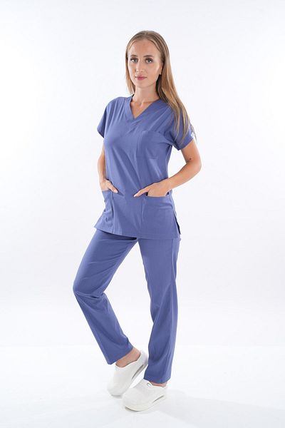 Nur Medikal Giyim Unisex Blue Lycra Soft Scrub - Echipa chirurgicală pentru asistentă și medic