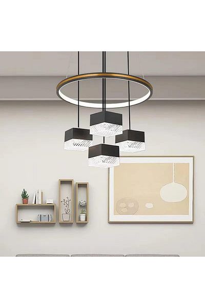 A F N LIGHTING Modern Black Circular Pendant Light, 3-Color Dimmable LED 100CM Suspension Wire