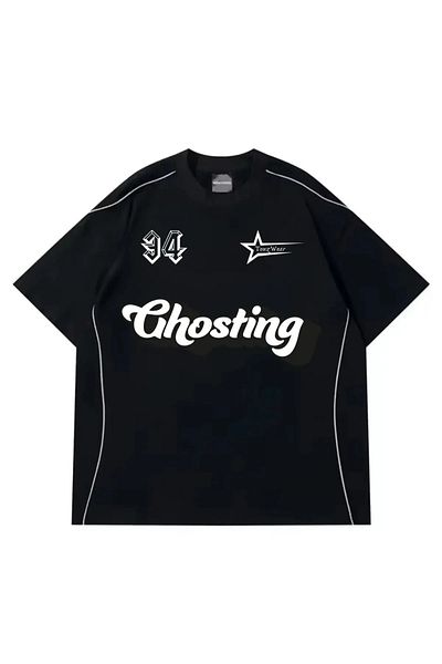 Gofeel Harajuku Street Unisex Oversize Ghosting Printed Short Sleeve T-Shirt