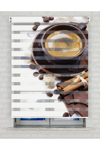 Bright Cover Coffee - Kahve ve Çikolata Parçaları Baskılı Zebra Perde - Gece ...