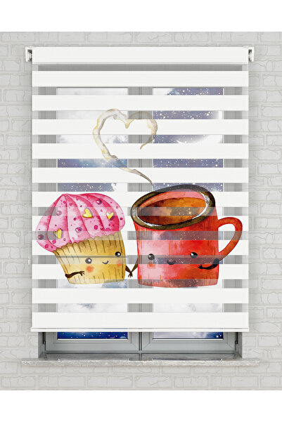 Bright Cover Pasta ve Çay Baskılı Zebra Perde - Gece Gündüz Kullanıma Uygundu...